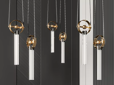 Modern Gold Ring Pendant Lights With Transparent Glass Cylinders And Hanging Design 3d model