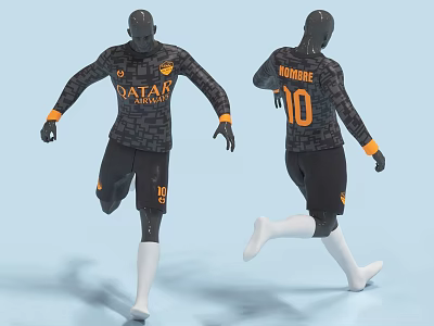 Black Football Jersey With QATAR Print And Hammadi 10 On Back And Orange Cuffs 3d model