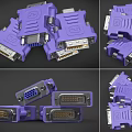 Purple Computer Connectors With Metal Pins And Multiple Angles Design 3d model