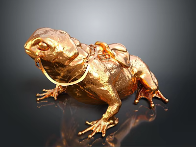 Decorative Golden Toad Statue With Shiny Surface Neck Collar And Back Ornament 3d model