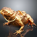 Decorative Golden Toad Statue With Shiny Surface Neck Collar And Back Ornament
