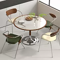 Round Meeting Table and Chairs With Marble Tabletop Wooden Backrests Metal Legs Green Beige Seats