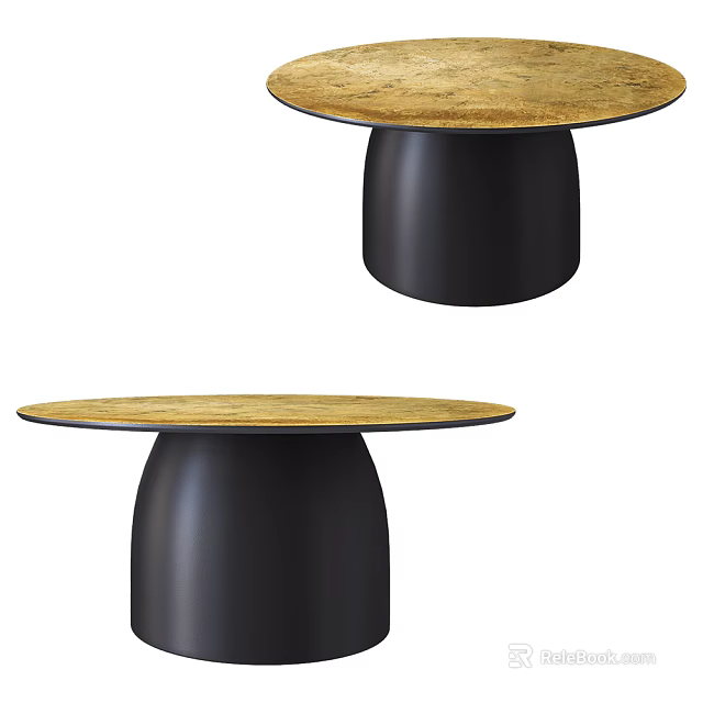 Modern Round Dining Table With Wooden Tabletop And Black Cylindrical Base 3d model