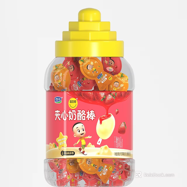 Stuffed Cheese Sticks With Cartoon Characters And Strawberry 3d model 