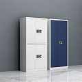 White and Blue Modern Bookcase with Lockable Doors and Storage Cabinets 3d model