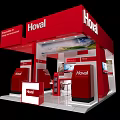 Red Hoval Exhibition Booth With Display Area And Reception Desk 3d model