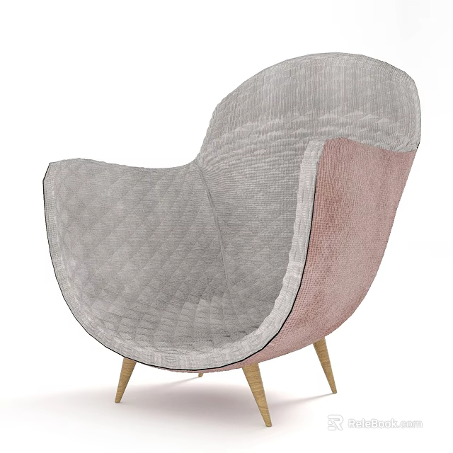 Modern Leisure Accent Chair With Gray Pink Upholstered Fabric And Gold Metal Legs 3d model 