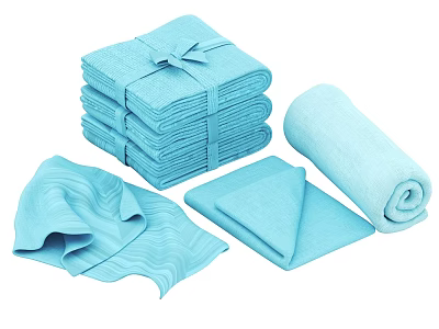 Soft Light Blue Towel Set with Stacked Rolled and Folded Towels 3d model
