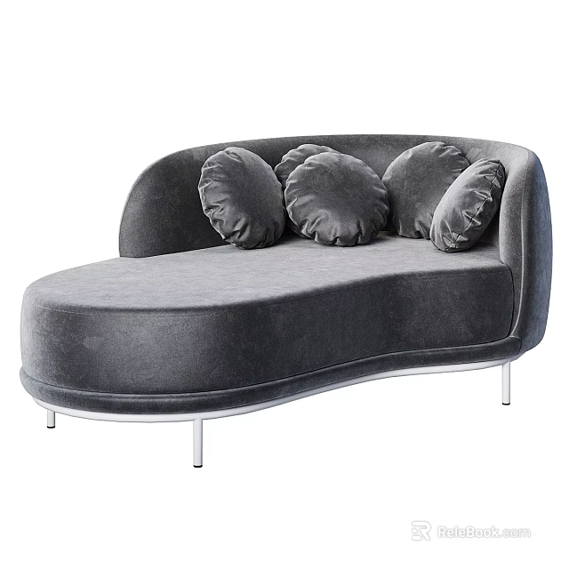 Gray Velvet Two Seater Sofa With Curved Design Round Cushions And Metal Legs 3d model 