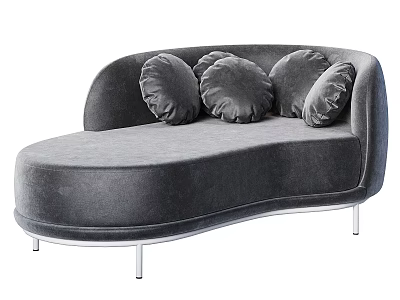 Gray Velvet Two Seater Sofa With Curved Design Round Cushions And Metal Legs 3d model