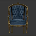 Luxurious Blue Tufted Velvet Armchair With Golden Ornate Frame And Classic Design