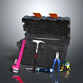 Essential Durable Hardware Tools Set in Black Toolbox with Wrench Hammer Pliers and Tape Measure