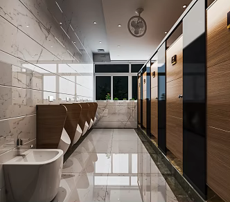 Modern Toilet Public Toilet Mop Pool Urinal Partition Mirror Washbasin Toilet Door Men's Toilet 3d model
