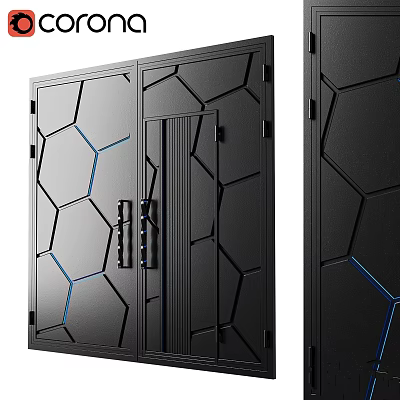 Modern Black Room Divider With Hexagonal Pattern And Blue Accent Lines 3d model
