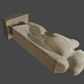 Ancient Egyptian Stone Statue With Raised Hands On Pedestal Base