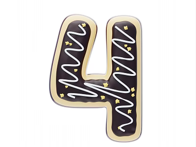 Number 4 Shaped Chocolate Color Decorative Ornament with White Icing and Gold Specks 3d model
