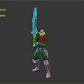 Armored Sci Fi Warrior Character Holding Glowing Blue Sword In Dark Armor