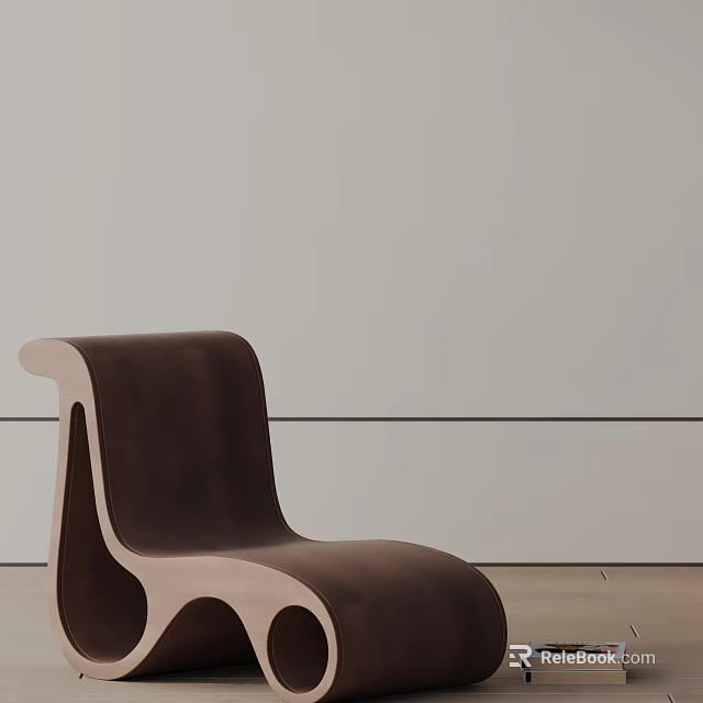 Modern Brown Wooden Leisure Chair With Curved Ergonomic Design And Smooth Lines 3d model 