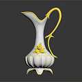 White Decorative Pitcher With Gold Accents Flower Pattern And Petal Shaped Base