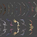 Various Decorative Bows As Ancient Weapons With Ornate Designs And Colors