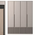 Modern Light Gray Wardrobe With Flat Panel Doors Metal Handles And Striped Base 3d model
