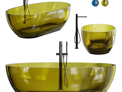 Transparent Glass Bathtub With Black Faucet In Different Sizes For Bathroom 3d model
