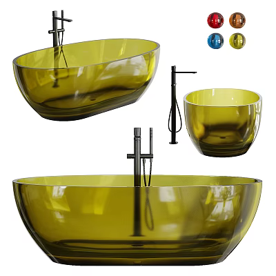 Transparent Glass Bathtub With Black Faucet In Different Sizes For Bathroom 3d model