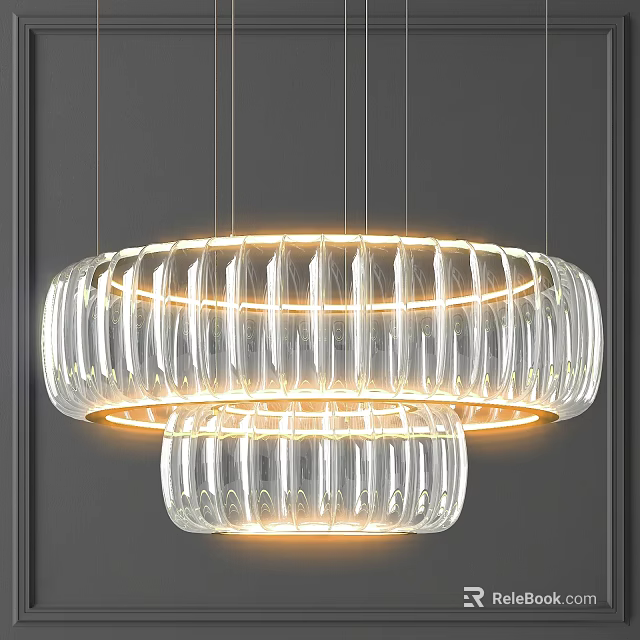 Modern Elegant Transparent Double Layer Glass Chandelier With LED Lighting Design 3d model 
