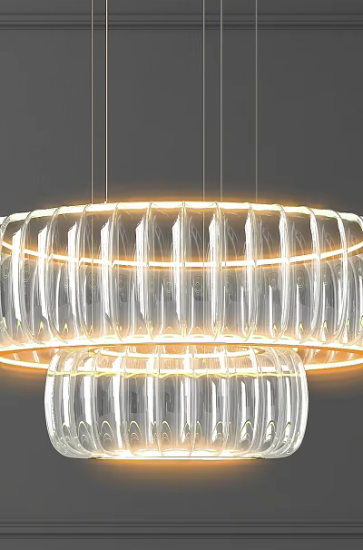 Modern Elegant Transparent Double Layer Glass Chandelier With LED Lighting Design 3d model