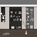 Modern Bookcase Interior Design With Shelves Books Decorations And Green Plants