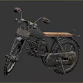 Vintage Motorcycle With Brown Seat Rustic Metal Body And Large Tires