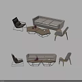 Modern Two Seater Sofa With Metal Frame Coffee Table And Accent Chairs 3d model