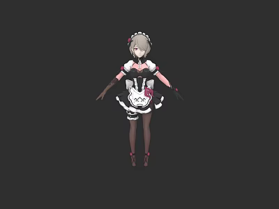 Game And Movie Character In Maid Outfit With Hair Accessories Apron Stockings And High Heels 3d model