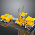 Yellow Semi Truck With Chrome Exhaust Pipes Shiny Surface Silver Wheels On Gray Background