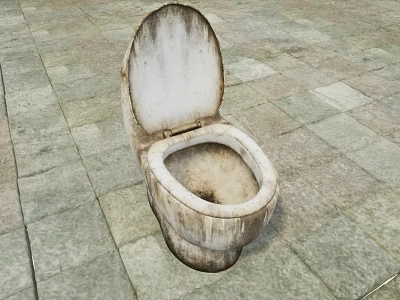 Dirty Stained Old Toilet Sitting On Stone Tiled Floor With Grime 3d model