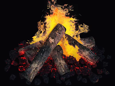 Decorative Garden Bonfire Ornamental Piece with Burning Logs Flaming Flames and Red Embers 3d model