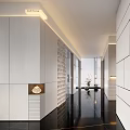 Modern Office Corridor Interior With White Decorative Walls Black Polished Floors And Recessed Lighting