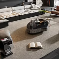 Modern Living Room Sofa And Coffee Table Set With Area Rug Bookshelf And Accent Chairs