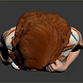Woman With Red Hair Wearing Striped T-Shirt Denim Shorts And White Shoes On Gray Background
