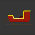 Red And Yellow Decorative Sleigh With Brown Curved Wheels And Red Seat