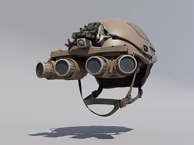 Brown Tactical Military Helmet With Mounted Binocular Optical Devices For Tactical Operations 3d model