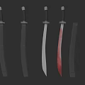 Four Bladed Weapons with Black White Red Blades and Black Handles Sheaths