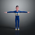 3D Character Wearing Blue Bodysuit With Number 4 On Chest Standing With Outstretched Arms