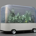 Modern Transparent Mobile Plant Container Structure With Lush Green Plants And Wheels