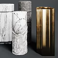 Modern Decorative Containers With White Gray Marble And Gold Metal Textured Design