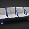 Outdoor Public Bench With White Perforated Metal Seats And Blue Armrests