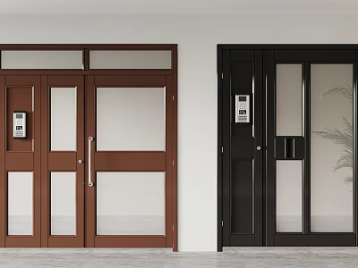 Modern Double Doors Interior Design With Brown And Black Frames And Glass Panels 3d model