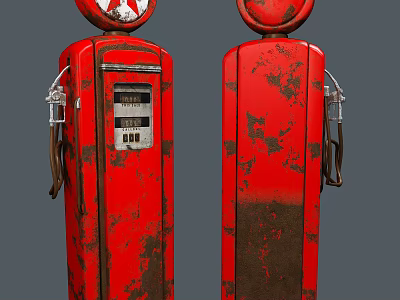 Vintage Red Public Fuel Pumps With Rustic Design And Classic Features 3d model