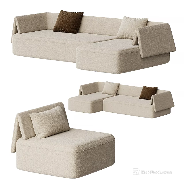 Modern Beige Modular Sofa Set With Comfortable Cushions And Upholstered Design 3d model
