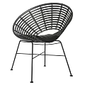 Black Woven Rattan Leisure Chair with Metal Frame and Comfortable Cushion
